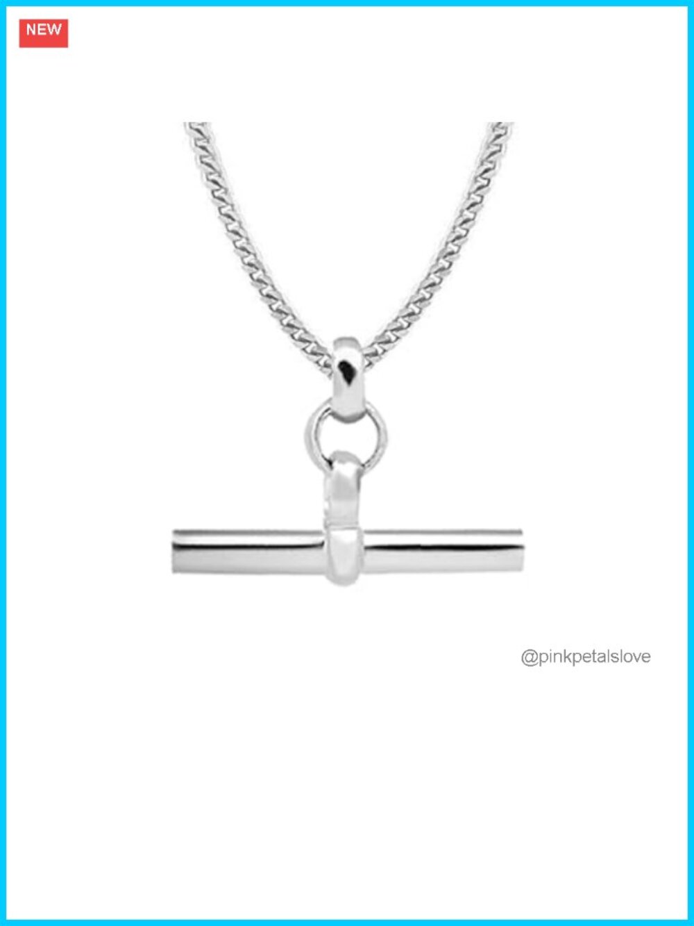 925 Sterling Silver T-Bar Pendant Necklace 20 Inch Minimalist Toggle Chain